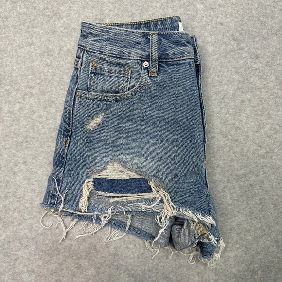 Pacsun Jean Shorts WMNS 24 High Rise Festival Cut-Off Distressed Raw Hem Denim - Picture 2 of 10